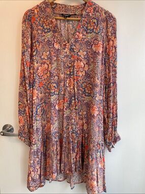 Tolani 100% Rayon Multicolor Floral Paisley Long-Sleeve Dress Size M NWOT